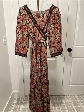 Me 2 Magic Paisley Wrap Maxi Dress in Red Multi with Contrast Trim